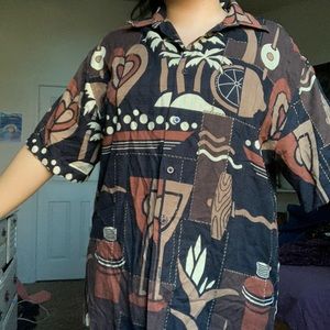 Brown abstract button up